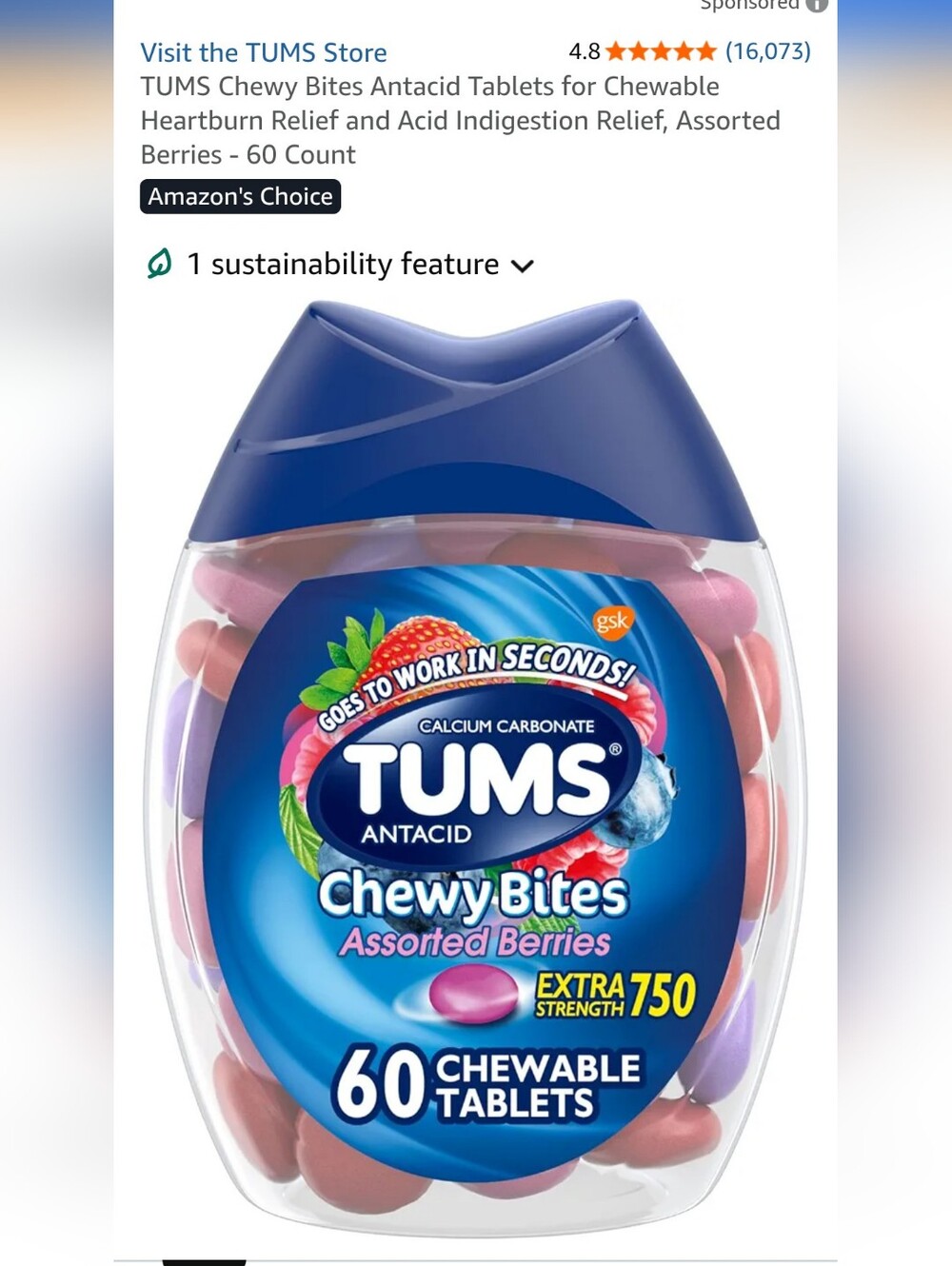 TUMS Chewy Bites Antacid - Strawberries & Cream (Blue Cap) - Picture 6 of 9
